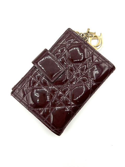 Christian Dior Cannage Patent Burgundy Wallet