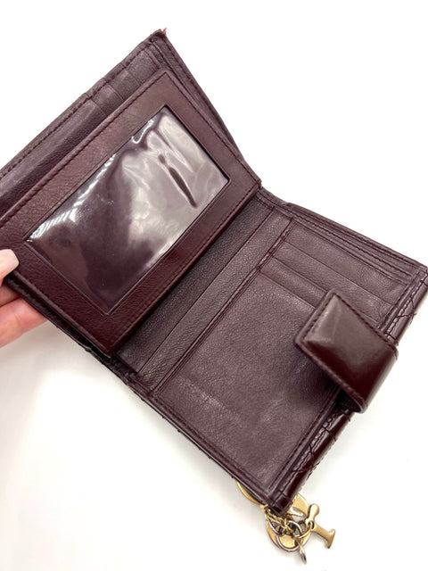 Christian Dior Cannage Patent Burgundy Wallet