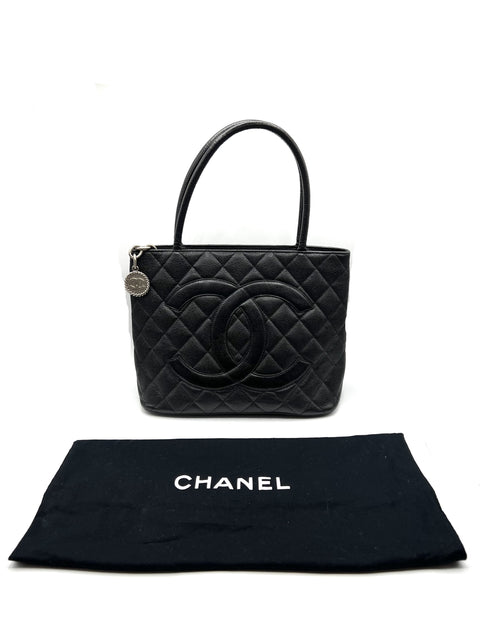 Chanel Black Medallion Tote in Caviar Leather