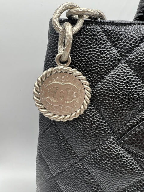 Chanel Black Medallion Tote in Caviar Leather