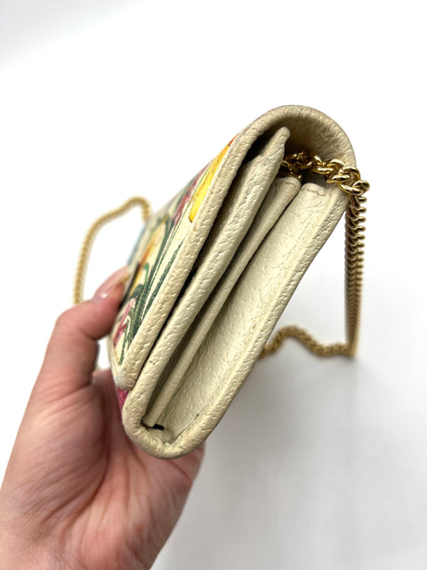 Gucci Flora Leather and Canvas Wallet on Chain