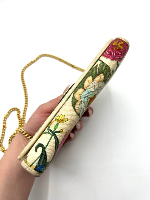Gucci Flora Leather and Canvas Wallet on Chain