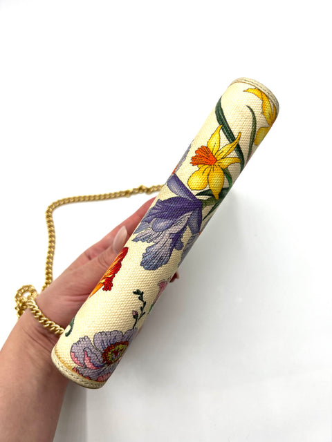 Gucci Flora Leather and Canvas Wallet on Chain