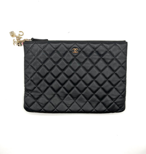 Chanel Black Lucky Charms CC Quilted O-Case Clutch