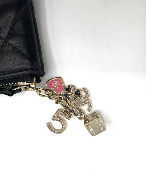 Chanel Black Lucky Charms CC Quilted O-Case Clutch