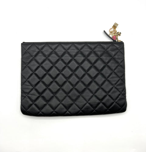 Chanel Black Lucky Charms CC Quilted O-Case Clutch