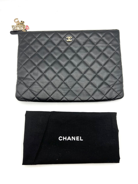 Chanel Black Lucky Charms CC Quilted O-Case Clutch