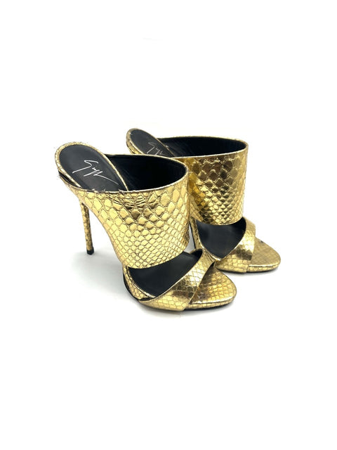 Giuseppe Zanotti Andrea Metallic Snake Effect Leather Mules