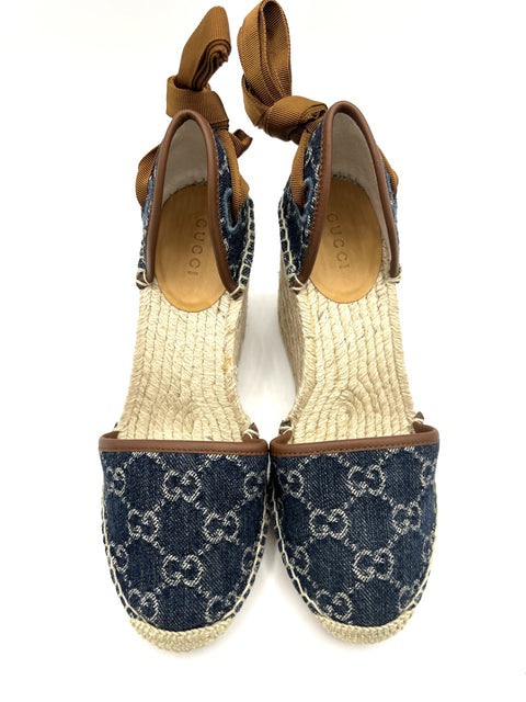 Gucci GG Denim Wedge Espadrilles