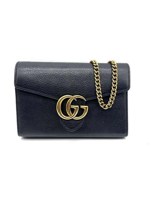 Gucci Black Mini GG Marmont Chain Shoulder Bag