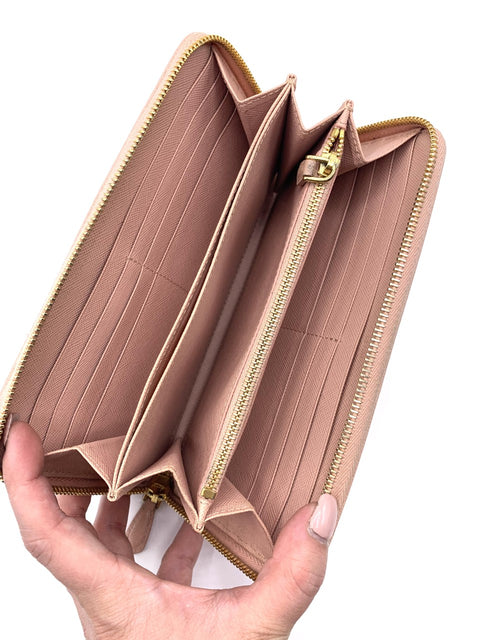 Prada Zip Around Saffiano Leather Wallet