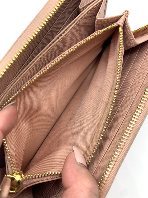 Prada Zip Around Saffiano Leather Wallet