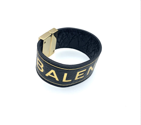 Balenciaga Blanket Embossed Textured Leather Bracelet Cuff