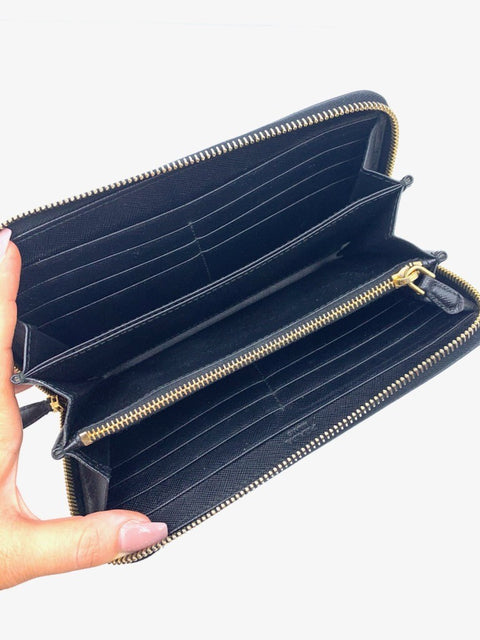 Prada Fiocco Long Zip Around Wallet in Saffiano Leather