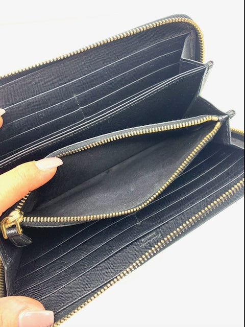 Prada Fiocco Long Zip Around Wallet in Saffiano Leather