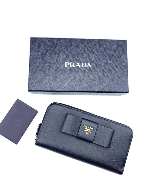 Prada Fiocco Long Zip Around Wallet in Saffiano Leather