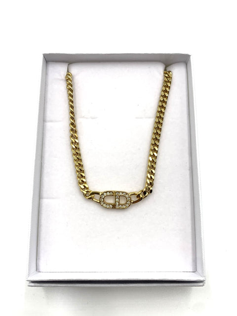 Christian Dior Logo Rhinestone Necklace